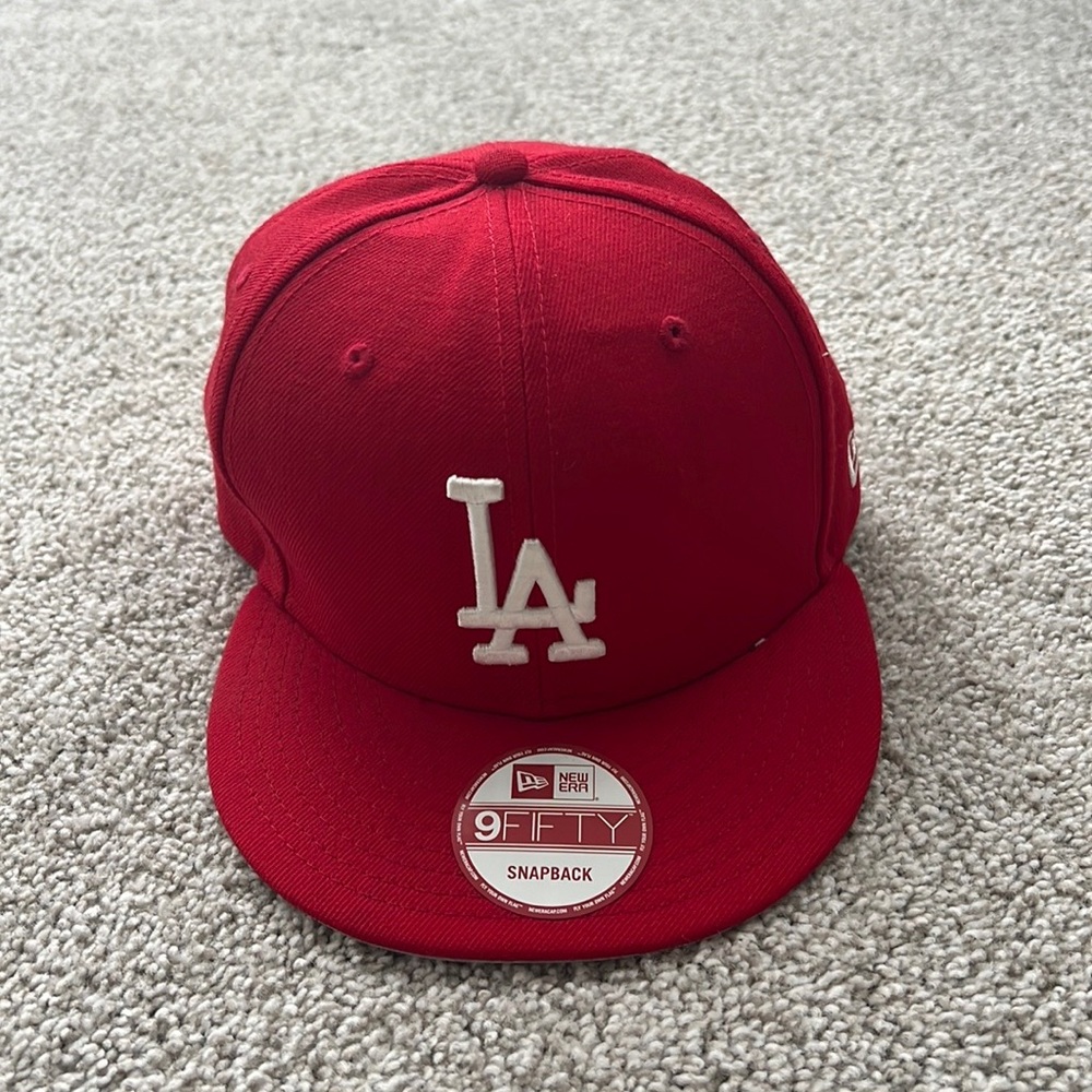 LA New Era Red and White LA Snapback